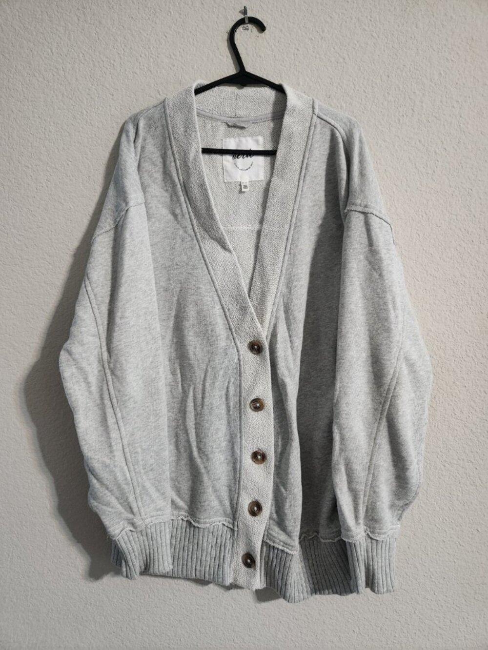Aerie Light Grey Oversized Fleece Cardigan Preppy Heather Grey size xs